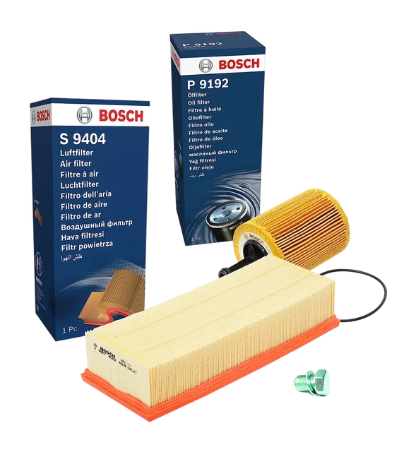Комплект ТО Bosch для VW Golf 5 1.9 TDI 2003–2009 – масляный и воздушный фильтры, сливная пробка и шайба - Bosch - S9404 P9192 PK0101