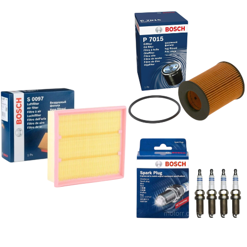 BOSCH Service Kit for Vauxhall Corsa D 1.2 1.4 2006–2012 – Oil Air Filters & Spark Plugs - Bosch - 0242229699 x4 S0097 P7015