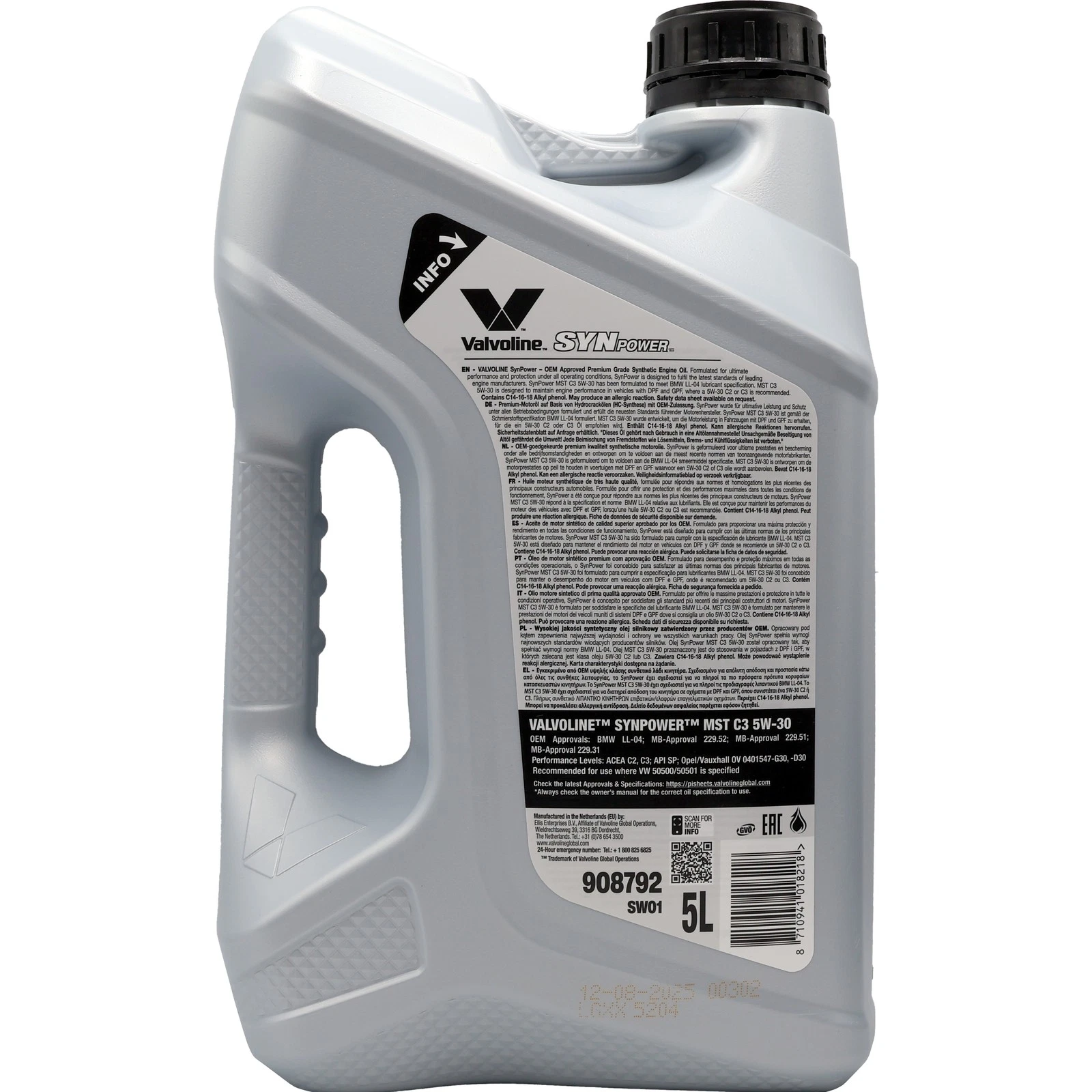 Valvoline SynPower MST C3 5W-30 5л 908792 – повністю синтетична моторна олива - VALVOLINE - 908792 зображення 2