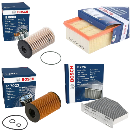 BOSCH Full Service Kit for Audi A3 8P1 8PA 1.6 2.0 TDI – Oil Air Fuel & Cabin Filters - Bosch - P7023 N0008 R2397 S9404