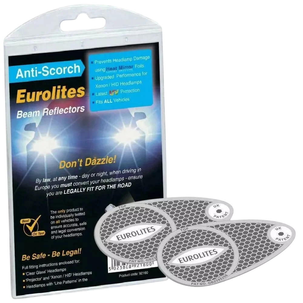 Eurolites 92160 Headlamp Beam Deflectors – Car & Van Headlight Adaptors for European Travel - Eurolites - 92160