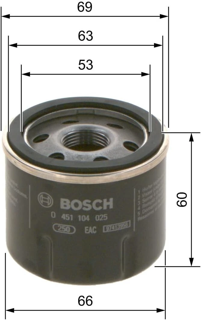 Масляний фільтр BOSCH P4025 0451104025 – для Dacia Nissan Renault 1.2 бензин - Bosch - P4025 зображення 2