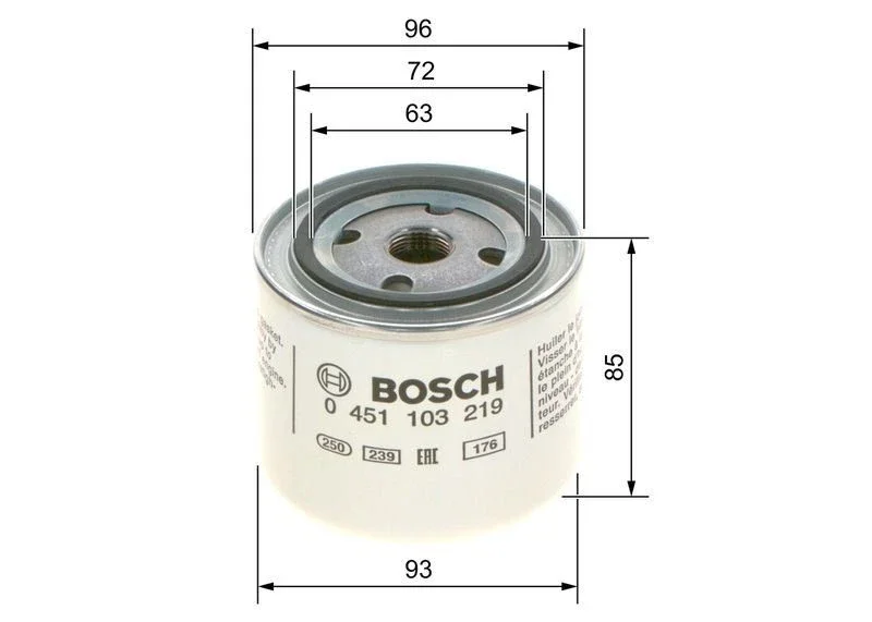 Масляний фільтр BOSCH P3219 0451103219 для Toyota Volvo - Bosch - P3219 зображення 3