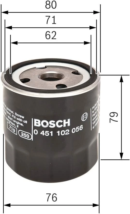 BOSCH P2056 масляний фільтр – для Ford Escort, Vauxhall Ascona Manta, Rover Allegro - Bosch - P2056 зображення 3