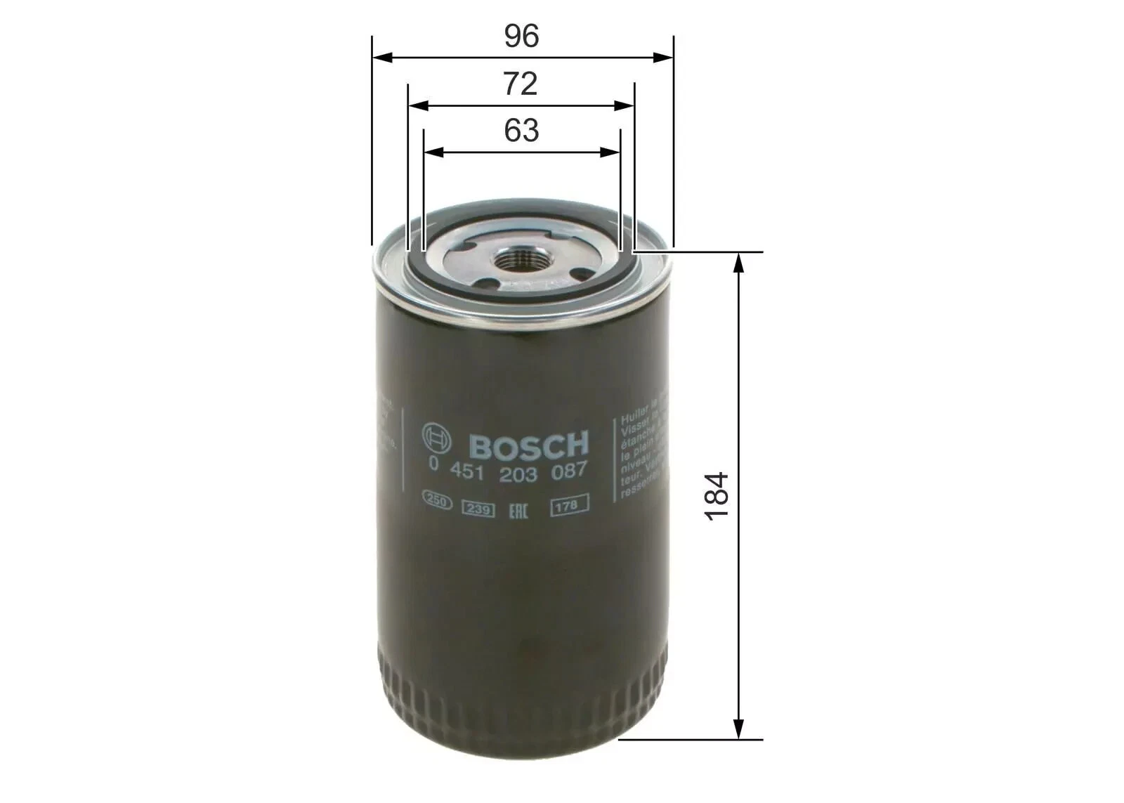 Масляний фільтр BOSCH P3087 для VW Transporter 2.5 TDI 1998–2003 – 0451203087 - Bosch - P3087 зображення 2