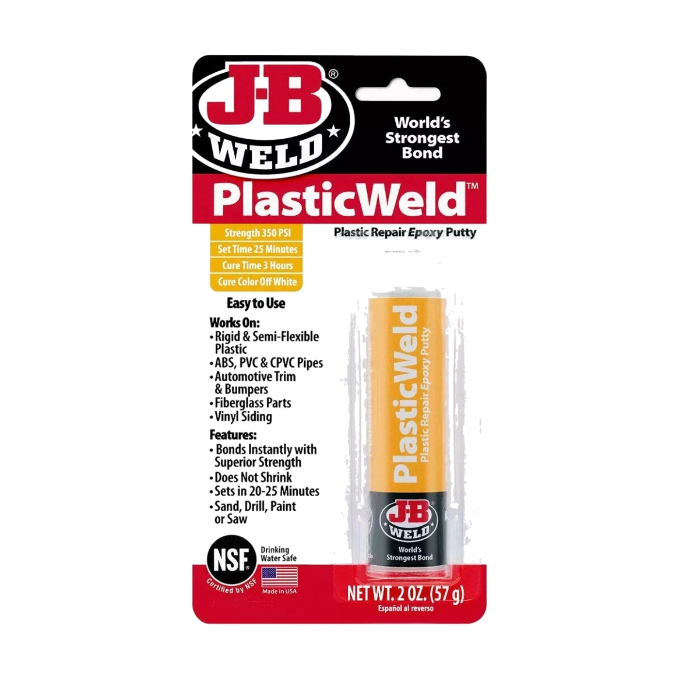 Епоксидна шпаклівка для ремонту пластику J-B Weld PlasticWeld 8237 57 г - J-B WELD - 8237
