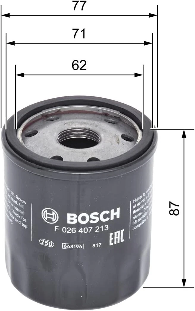 Масляний фільтр BOSCH P7213 для Vauxhall Viva Adam Astra Corsa Karl Insignia - Bosch - P7213 зображення 2