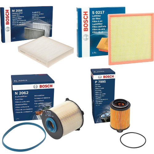 BOSCH Full Service Kit for Vauxhall Astra J MK6 2.0 CDTi 2009–2015 – Oil Air Fuel & Cabin Filters - Bosch - M2004 N2062 P7095 S0217