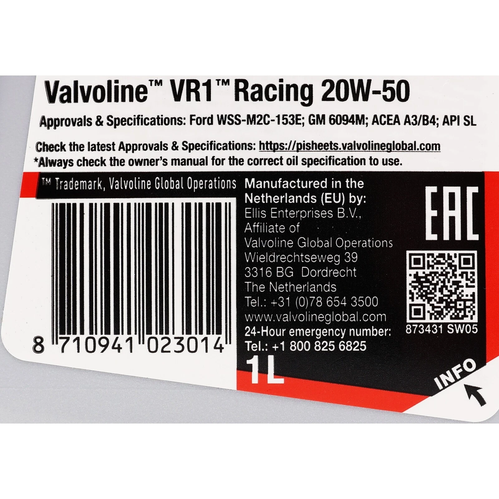 Valvoline VR1 Racing 20W-50 1L 873431 – High Performance Mineral Engine Oil - VALVOLINE - 873431 image 7