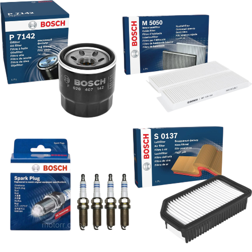 BOSCH Service Kit for Hyundai i20 1.2 Petrol 2009–2015 – Engine Filters & Spark Plugs - Bosch - P7142 S0137 M5050 0242135545 x4
