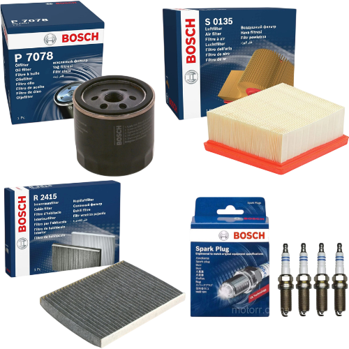 OSCH Service Kit for Ford Fiesta MK7 1.25 1.4 1.6 2008–2018 – Oil Air Cabin Filters & 4 Spark Plugs - Bosch - 0242236633 x4 S0135 P7078 R2415