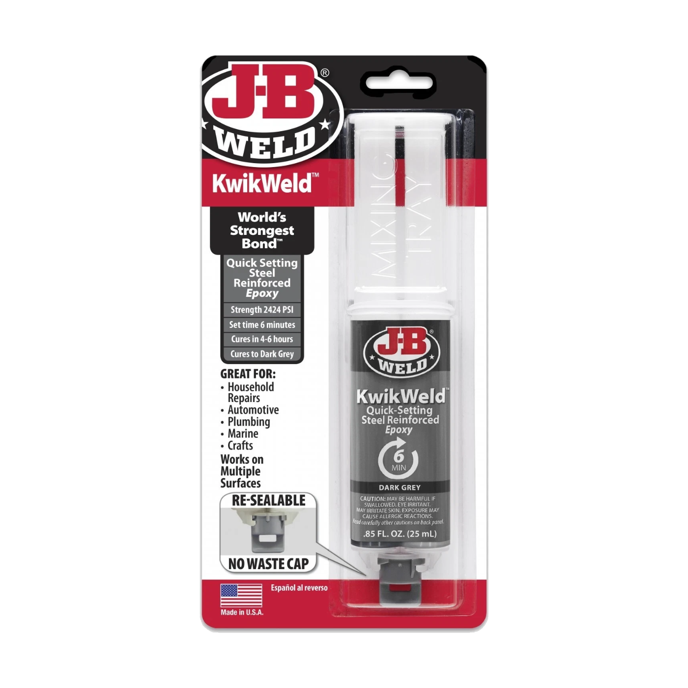 JB KwikWeld Steel Reinforced Epoxy Adhesive 25ml Quick Setting Metal Glue - J-B WELD - 50176