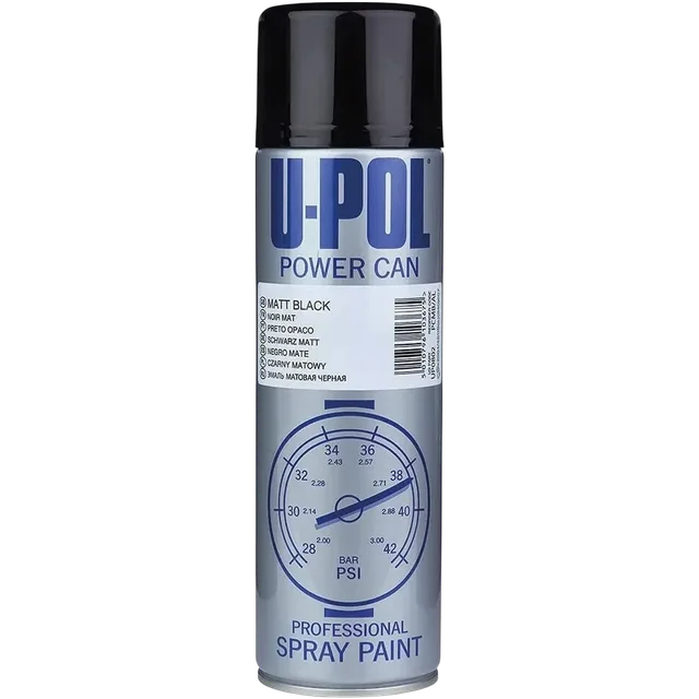 U-POL Power Can Matt Black 500мл – матова чорна аерозольна фарба для авто, швидковисихаюча - U-POL - PCMB/AL