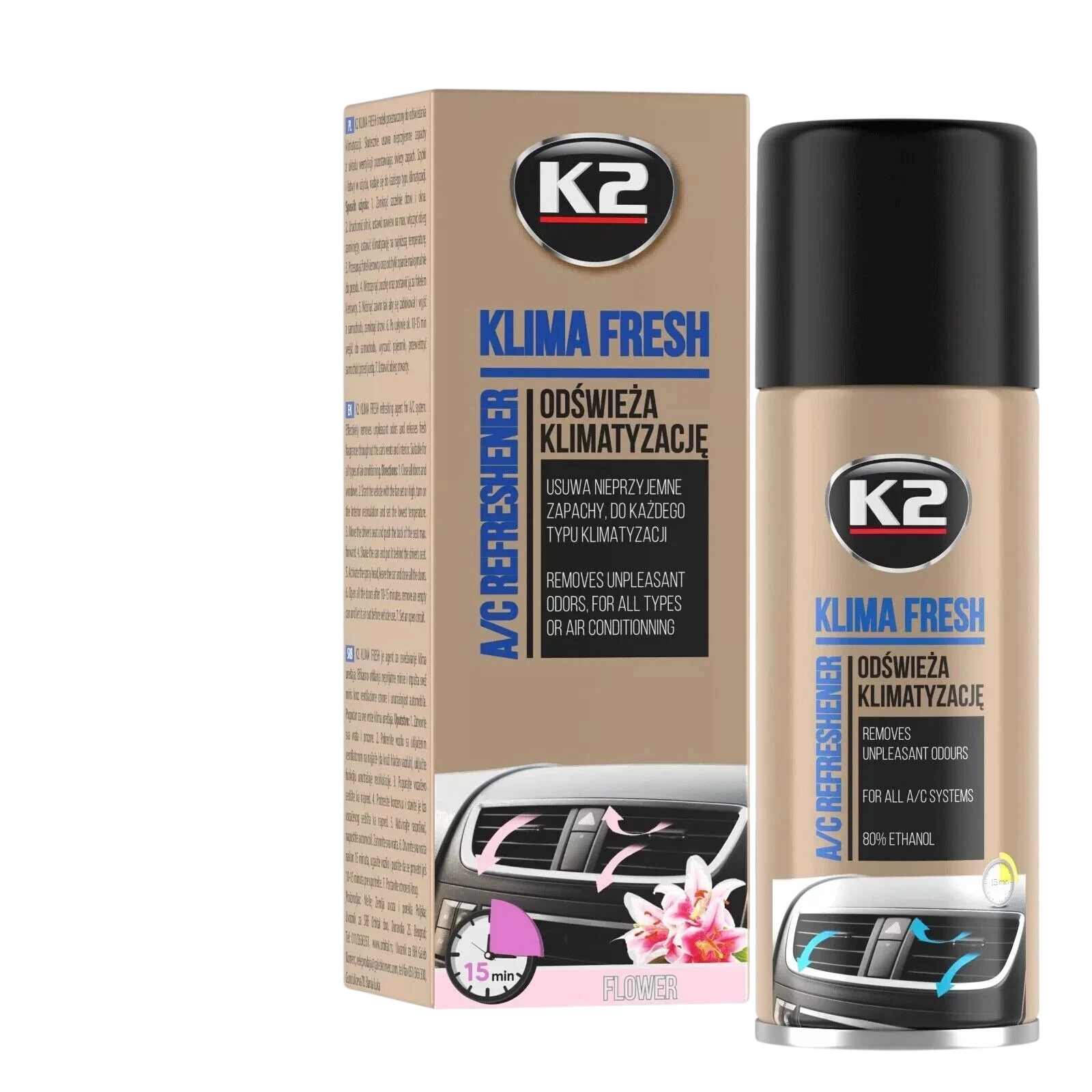 K2 Klima Flower 150 мл – освіжувач кондиціонера та нейтралізатор запахів для авто - K2 - k222fl