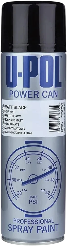 U-POL Power Can Matt Black 500мл – матова чорна аерозольна фарба для авто, швидковисихаюча - U-POL - PCMB/AL зображення 1